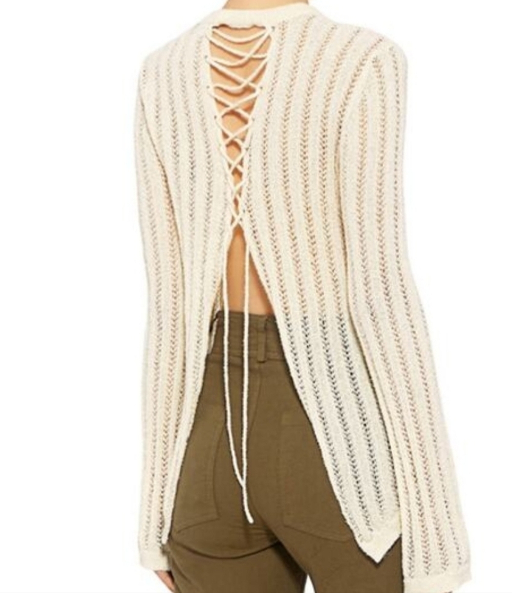 A.L.C. Miguel cream lace-up back perforated knit sweater